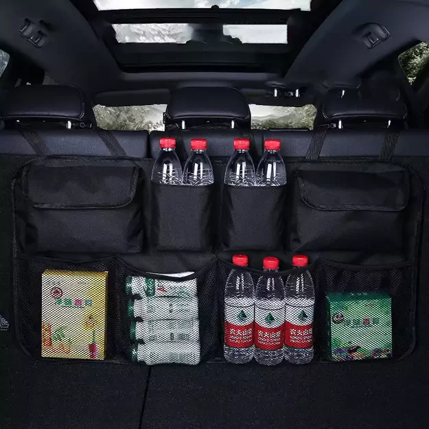 Car organizer for the rear seat backrest for the trunk black 6