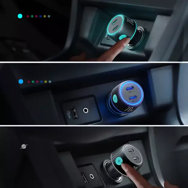 2x USB C 70W car charger with LED backlight Joyroom JR-CCN02 - black 14