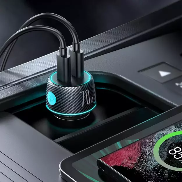 2x USB C 70W car charger with LED backlight Joyroom JR-CCN02 - black 11