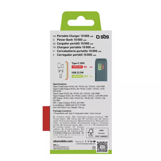 Powerbank SBS 10000 mAh 20W with built-in USB-C cable and digital display - gray 2