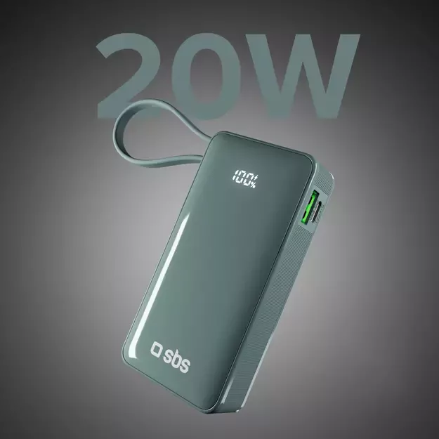 Powerbank SBS 10000 mAh 20W with built-in USB-C cable and digital display - gray 3