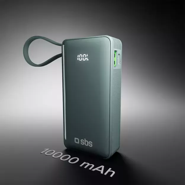 Powerbank SBS 10000 mAh 20W with built-in USB-C cable and digital display - gray 8