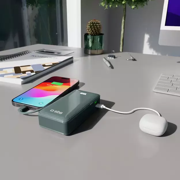 Powerbank SBS 10000 mAh 20W with built-in USB-C cable and digital display - gray 9