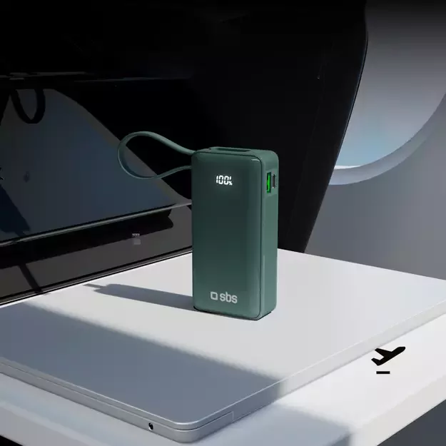 Powerbank SBS 10000 mAh 20W with built-in USB-C cable and digital display - gray 10