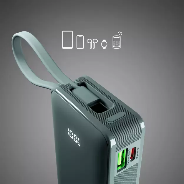 Powerbank SBS 10000 mAh 20W with built-in USB-C cable and digital display - gray 5