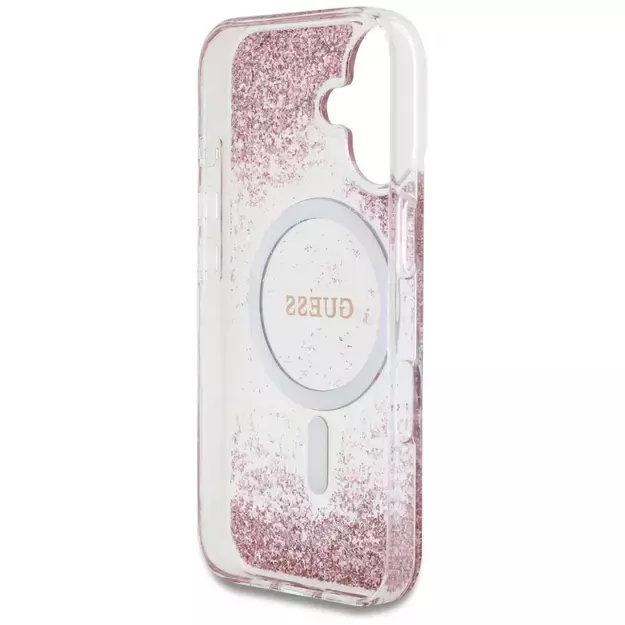 Guess HC Resin Bottom Glitter MagSafe iPhone 16 Case - Pink 6