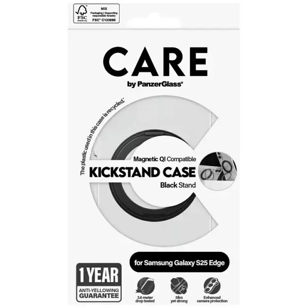 CARE by PanzerGlass Feature Black Kickstand &amp  QI Case for Samsung Galaxy S25 Edge - Transparent 3