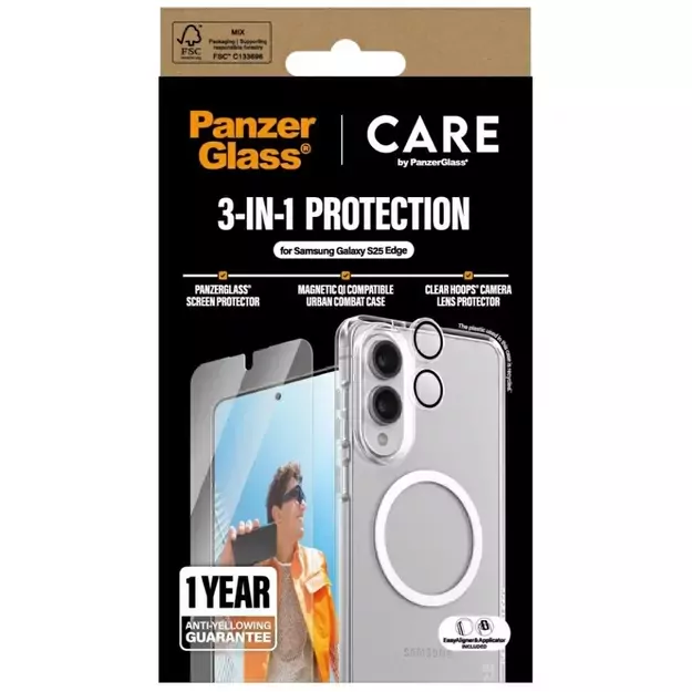 CARE by PanzerGlass Flagship 3in1 Case+Glass+Lens for Samsung Galaxy S25 Edge - transparent 3