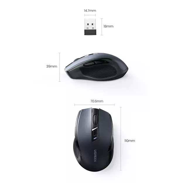 Ugreen MU006 wireless optical mouse USB 2.4GHz / Bluetooth 5.0 4000 DPI - black 4