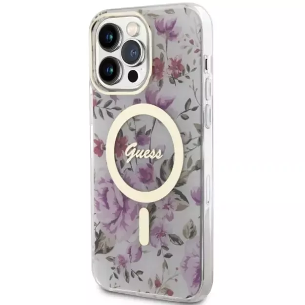 Guess GUHMP14LHCFWST iPhone 14 Pro 6.1  transparent hardcase Flower MagSafe 1
