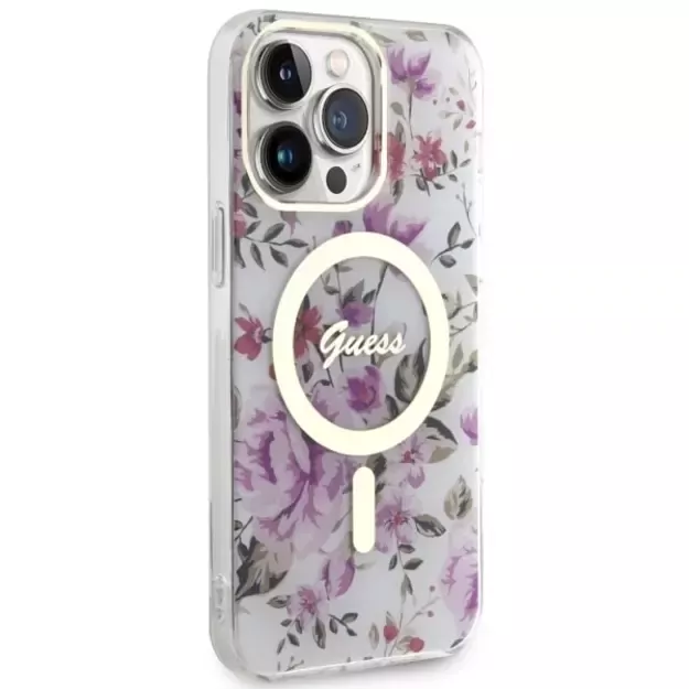 Guess GUHMP14LHCFWST iPhone 14 Pro 6.1  transparent hardcase Flower MagSafe 3