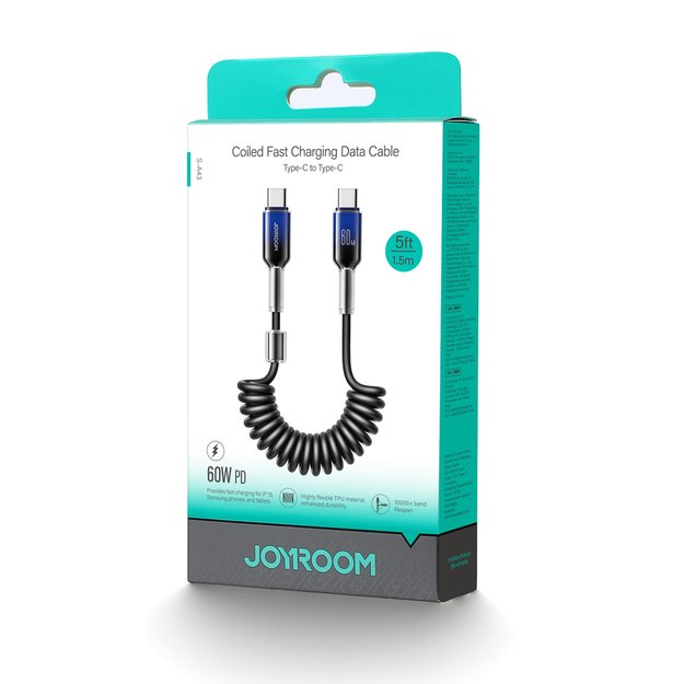 Joyroom S-A43 Crystal-Clear Series 60W USB-C - USB-C spiral cable 1.5m - black 1