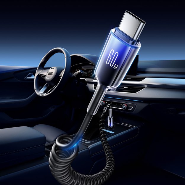 Joyroom S-A43 Crystal-Clear Series 60W USB-C - USB-C spiral cable 1.5m - black 2