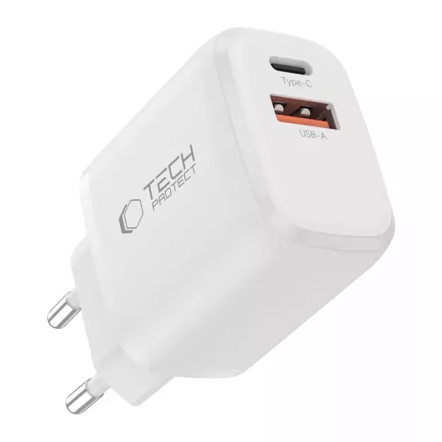 Tech-Protect NCA20 PD 20W QC3.0 USB-A / USB-C Wall Charger + USB-C / Lightning Cable 100cm - White 3