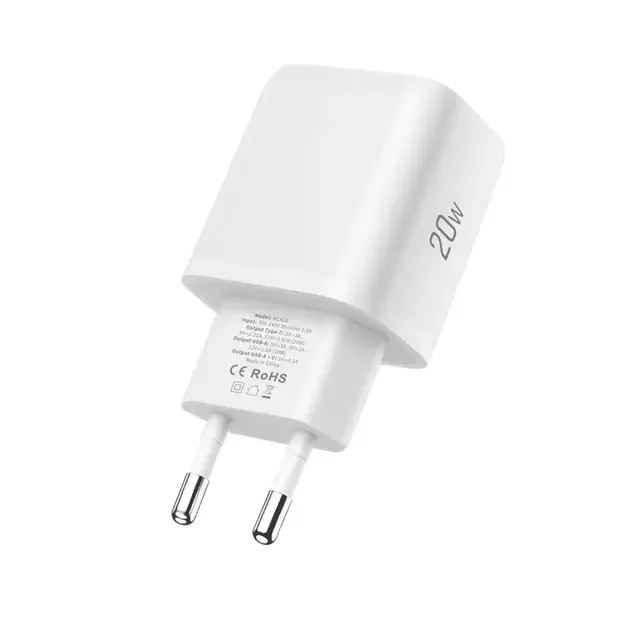 Tech-Protect NCA20 PD 20W QC3.0 USB-A / USB-C Wall Charger + USB-C / Lightning Cable 100cm - White 4