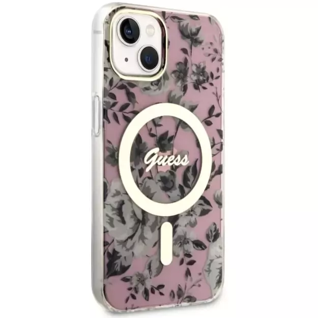Guess Flower MagSafe case for iPhone 14 - pink 3