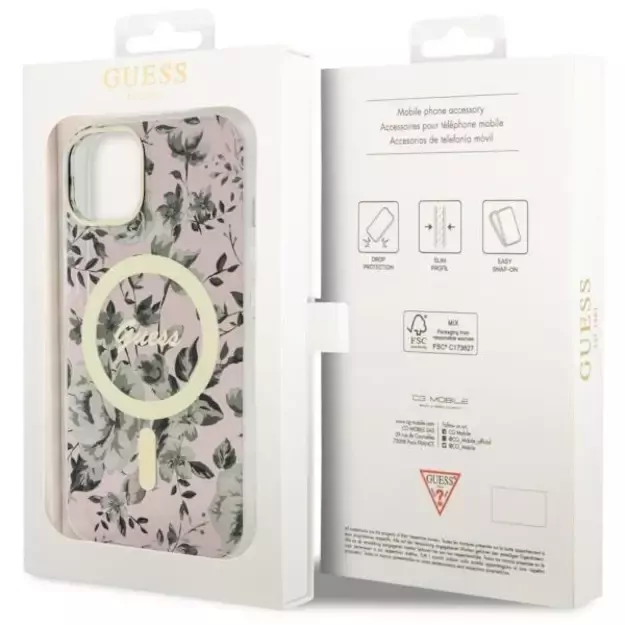 Guess Flower MagSafe case for iPhone 14 - pink 7