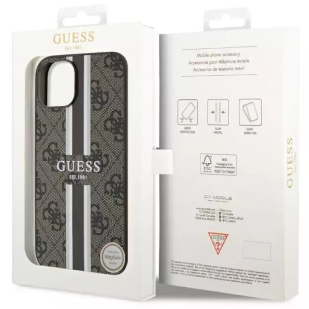 Guess GUHMP14MP4RPSW iPhone 14 Plus 6.7&quot  brown/brown hardcase 4G Printed Stripes MagSafe 14
