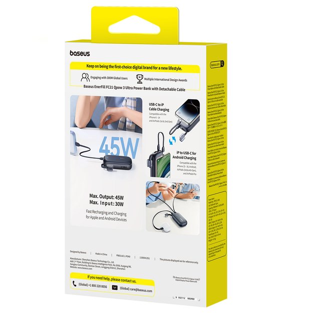 Baseus EnerFill FC21 Qpow 3 Ultra 10000mAh 45W Power Bank with Attached Lanyard Cable - Black 3