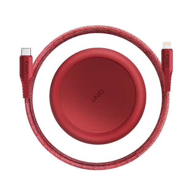 MFi Uniq Halo USB-C / Lightning 18W nylon coiled cable 1.2m - red 2