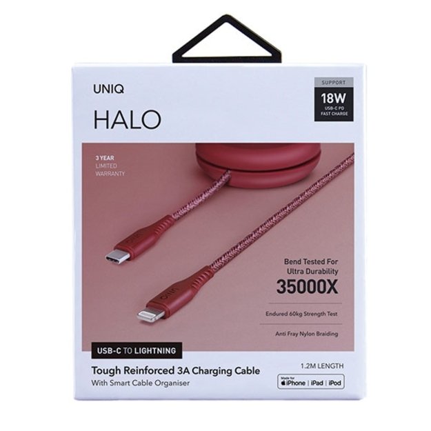 MFi Uniq Halo USB-C / Lightning 18W nylon coiled cable 1.2m - red 5