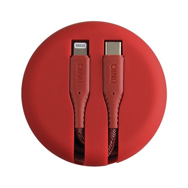 MFi Uniq Halo USB-C / Lightning 18W nylon coiled cable 1.2m - red 4