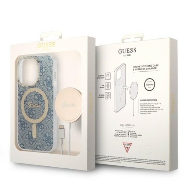 Set Guess GUBPP14LH4EACSB Case+ Charger iPhone 14 Pro 6.1  blue/blue hard case 4G Print MagSafe 8
