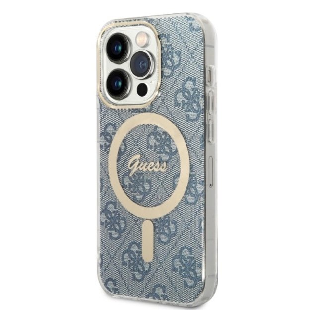 Set Guess GUBPP14LH4EACSB Case+ Charger iPhone 14 Pro 6.1  blue/blue hard case 4G Print MagSafe 1