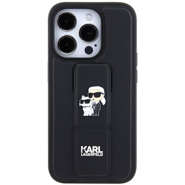 Karl Lagerfeld Gripstand Saffiano Karl&amp Choupette Pins case for iPhone 14 Pro Max - black 2