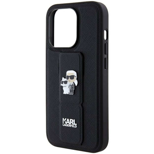 Karl Lagerfeld Gripstand Saffiano Karl&amp Choupette Pins case for iPhone 14 Pro Max - black 5