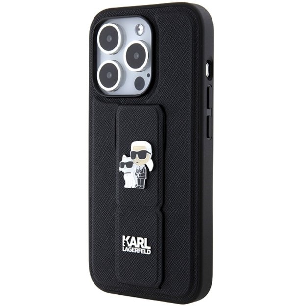 Karl Lagerfeld Gripstand Saffiano Karl&amp Choupette Pins case for iPhone 14 Pro Max - black 1