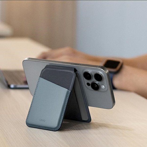 Uniq Lyden DS magnetic RFID wallet with phone stand - blue and black 3