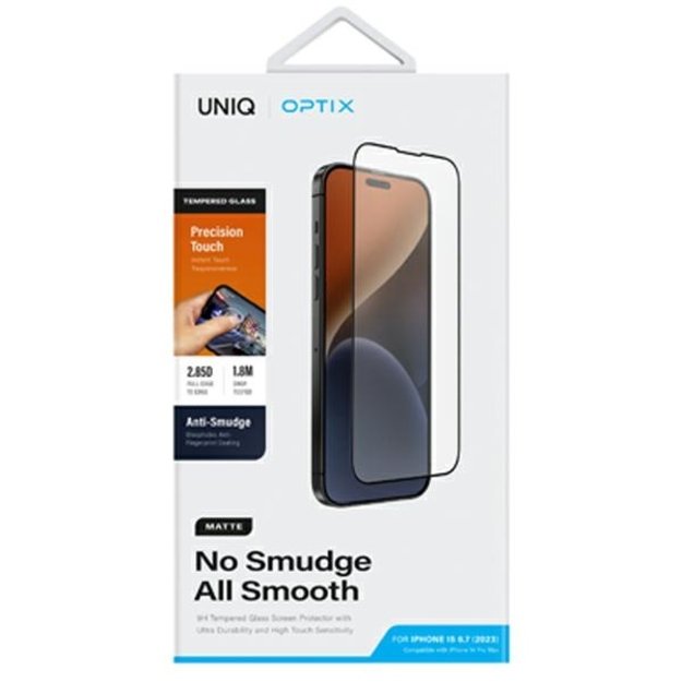 Uniq Optix Matte frosted tempered glass for iPhone 15 Plus / 14 Pro Max with applicator 5