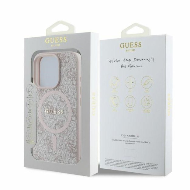 Guess 4G Ring Classic Logo MagSafe iPhone 16 Pro Case - Pink 3