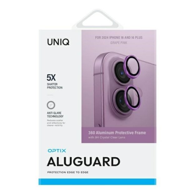 Uniq Optix Aluminum Camera Lens Protector with Applicator for iPhone 16 / iPhone 16 Plus - Pink 1