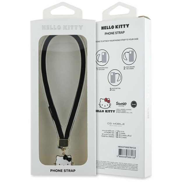 Hello Kitty Nylon Cord Kitty Head Phone Charm - Black 2