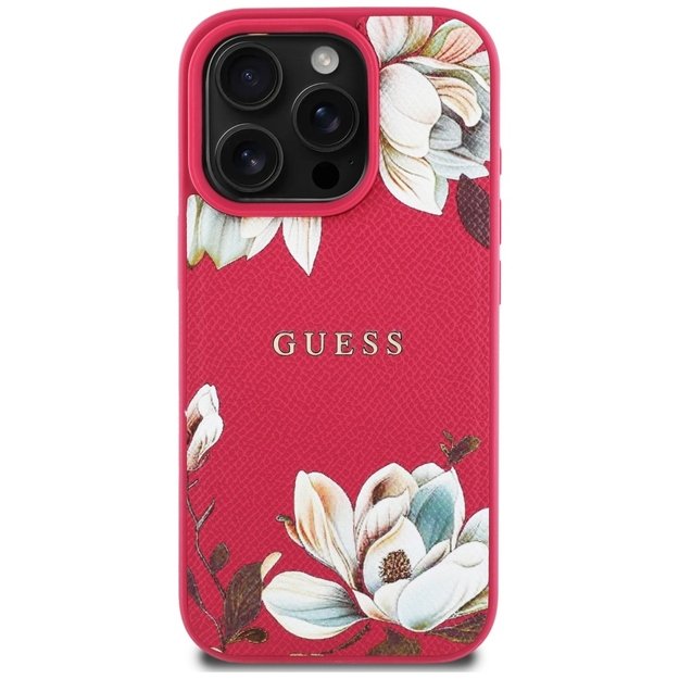 Guess Grained Printed Flower Pattern MagSafe case for iPhone 16 Pro fuchsia 2
