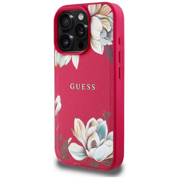 Guess Grained Printed Flower Pattern MagSafe case for iPhone 16 Pro fuchsia 1