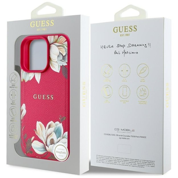 Guess Grained Printed Flower Pattern MagSafe case for iPhone 16 Pro fuchsia 7