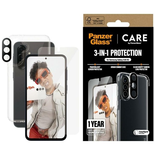 CARE by PanzerGlass Flagship 3in1 Case+Glass+Lens for Samsung Galaxy A36 5G - transparent