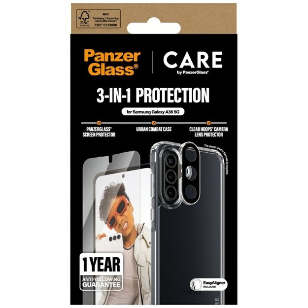 CARE by PanzerGlass Flagship 3in1 Case+Glass+Lens for Samsung Galaxy A36 5G - transparent 3