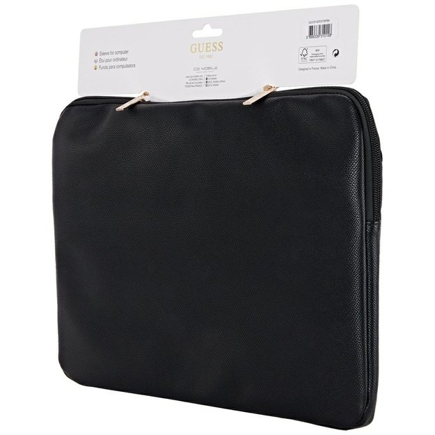 Guess Sleeve Grained Zipper Pocket Triangle Logo 14&quot  Laptop Bag - Black 4
