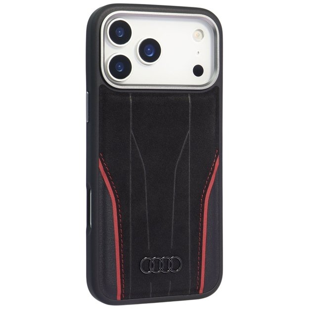 Audi R8 Genuine Leather MagSafe Case for iPhone 17 Pro Max - Black and Red 1
