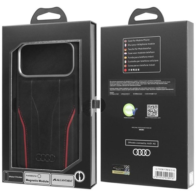 Audi R8 Genuine Leather MagSafe Case for iPhone 17 Pro Max - Black and Red 9