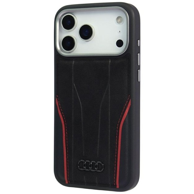 Audi R8 Genuine Leather MagSafe Case for iPhone 17 Pro Max - Black and Red 2