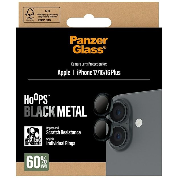 PanzerGlass Hoops Tempered Glass Lens Screen Protector for iPhone 16 / 16 Plus / 17 4