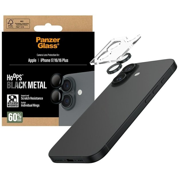 PanzerGlass Hoops Tempered Glass Lens Screen Protector for iPhone 16 / 16 Plus / 17 3