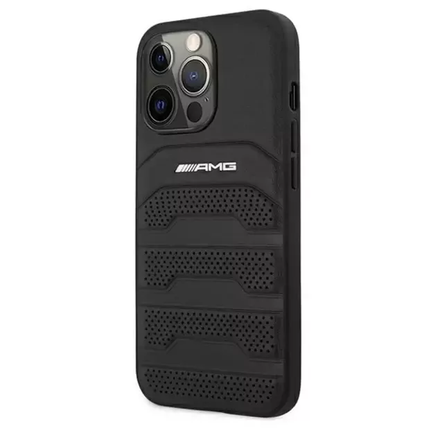 AMG AMHCP13LGSEBK iPhone 13 Pro / 13 6,1  czarny/black hardcase Leather Debossed Lines 8