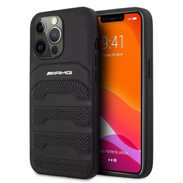 AMG AMHCP13LGSEBK iPhone 13 Pro / 13 6,1  czarny/black hardcase Leather Debossed Lines