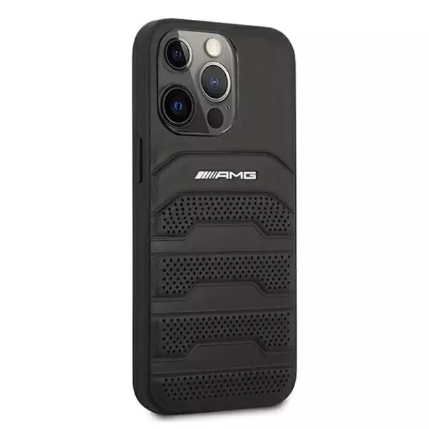 AMG AMHCP13LGSEBK iPhone 13 Pro / 13 6,1  czarny/black hardcase Leather Debossed Lines 10